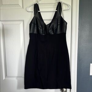 Boston Proper Womens 6 Black Tank Short Dress with Faux Leather Detail